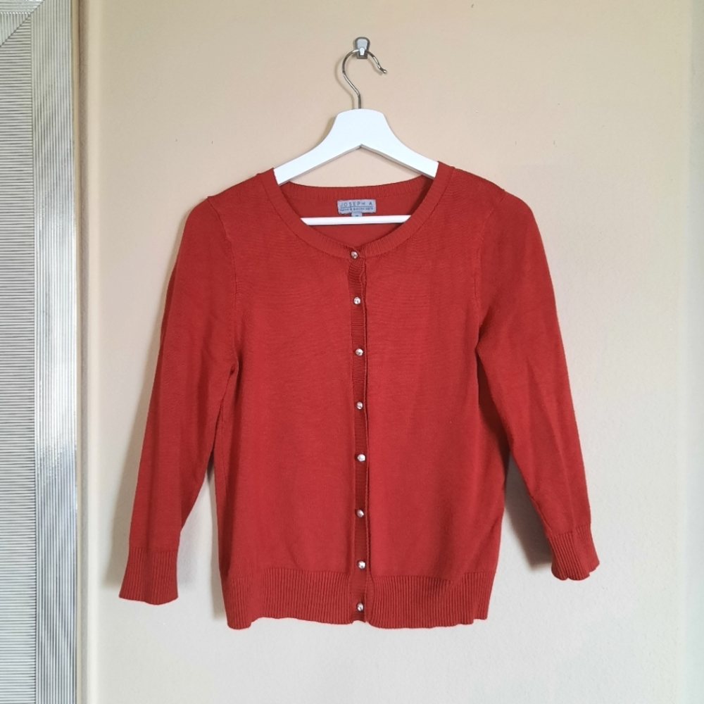 Joseph A Rust Red Button Down Cardigan Silver Buttons Preppy Classic Timeless